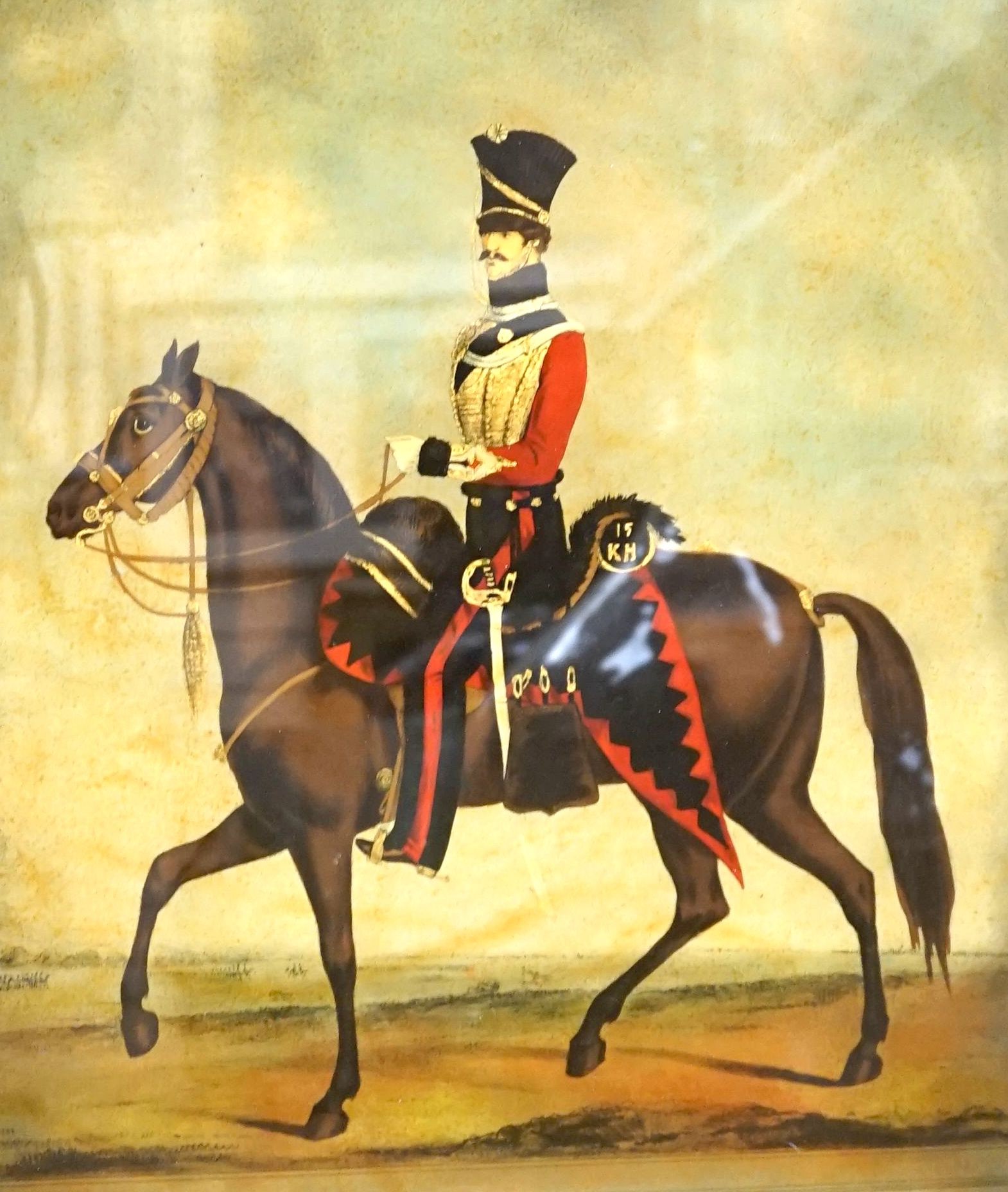 A set of four reverse prints on glass, 'Officers of the British Army', 60 x 46cm